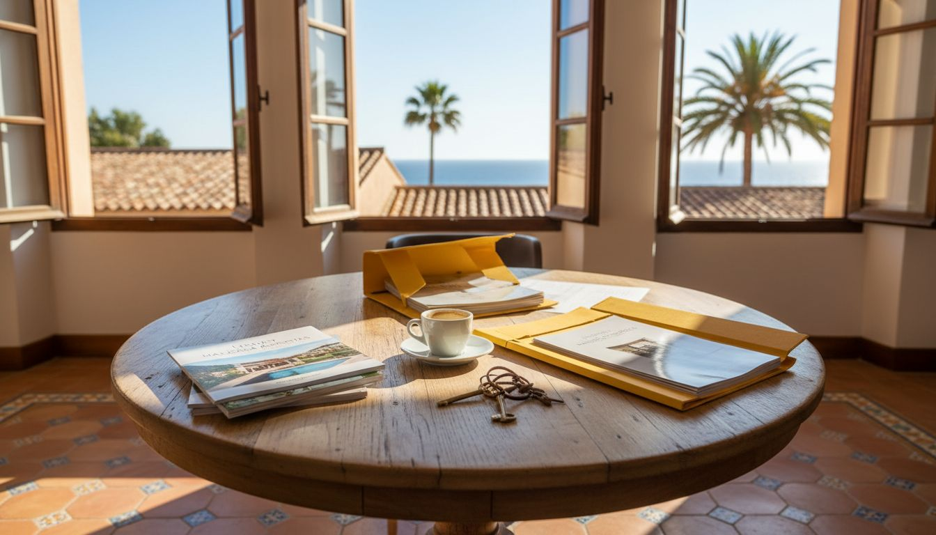 Mallorca property agent with clients reviewing documents