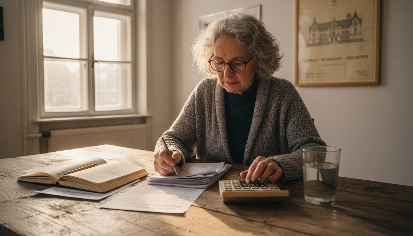 Eine Frau prüft den Ertrag einer Altbauwohnung und berechnet, wie rentabel das Objekt ist.