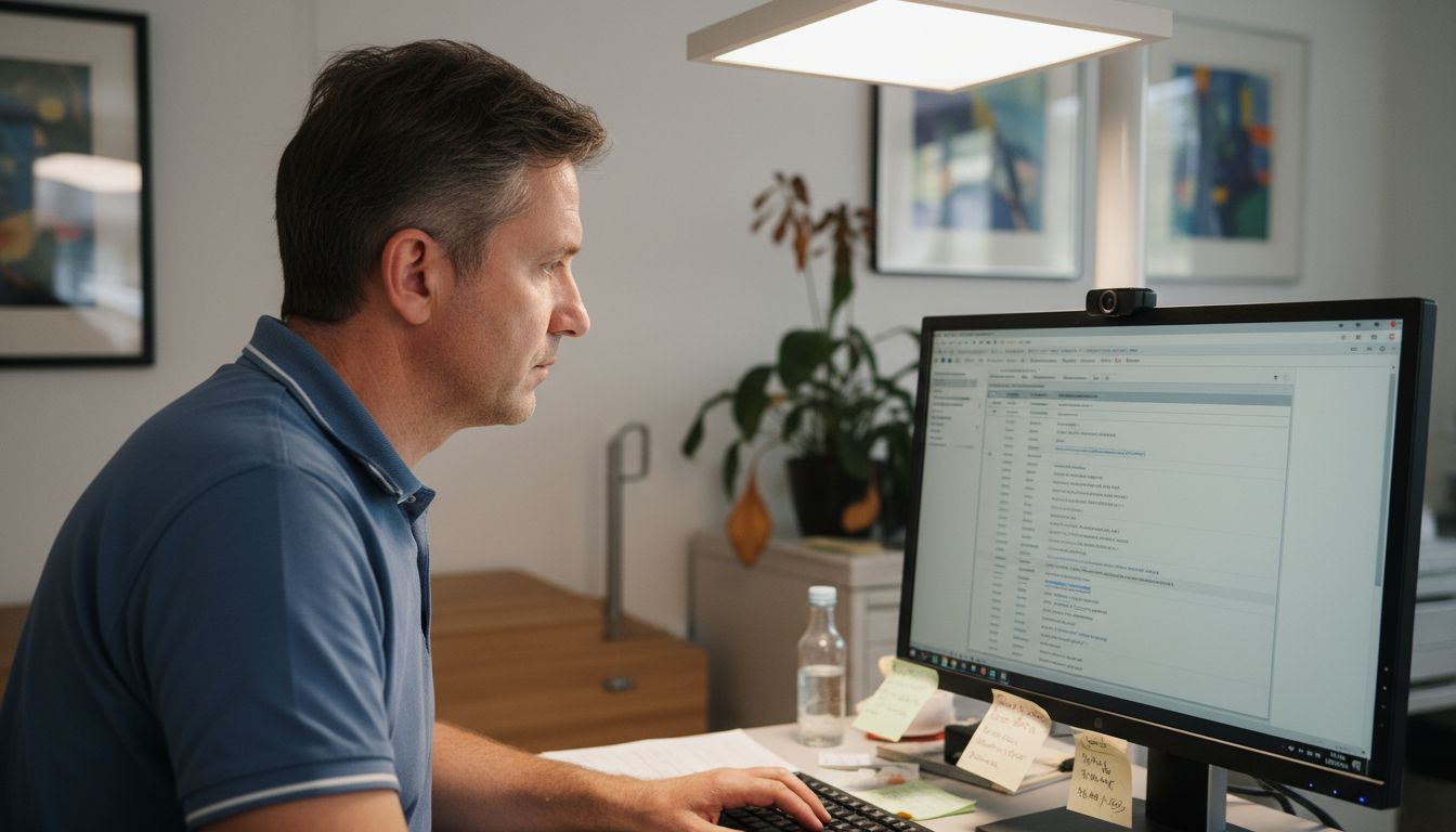 Ein Mitarbeiter der Arztpraxis überprüft die digitalen Datenschutzrichtlinien.