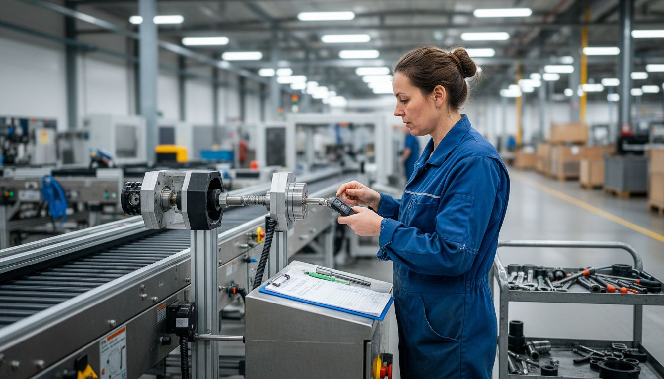 Ein Ingenieur überprüft den Einsatz einer flexiblen Welle in der Produktionshalle.
