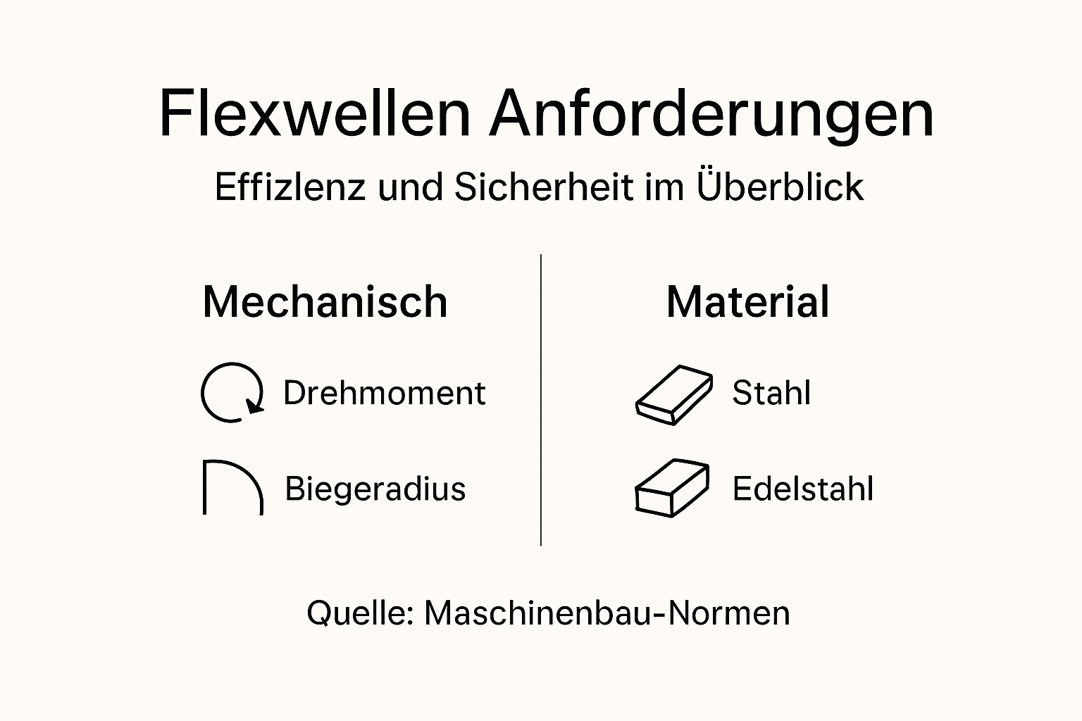 Übersichtliche Grafik veranschaulicht, welche Anforderungen Flexwellen erfüllen müssen.