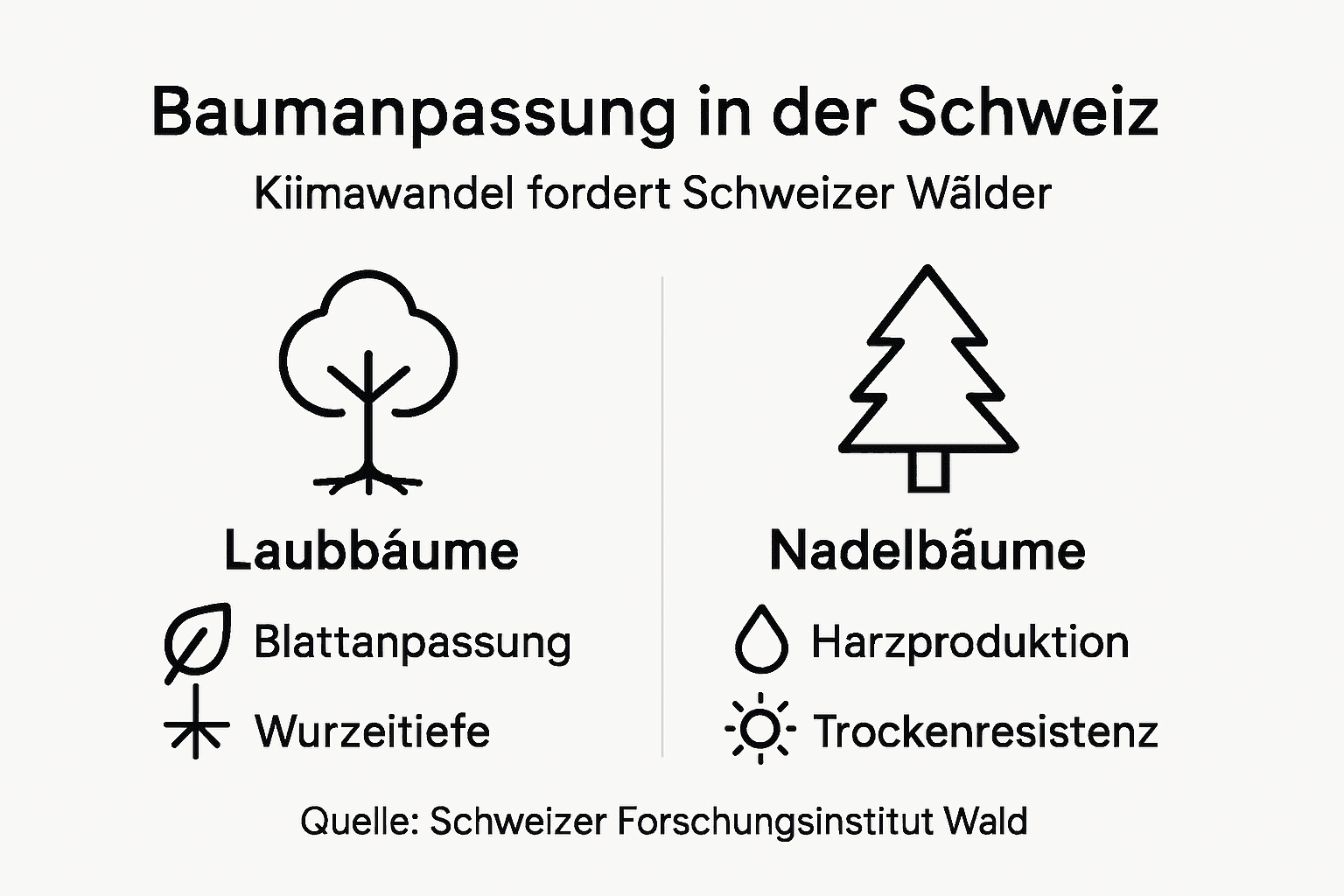 Grafik: So passen sich Schweizer Bäume an den Klimawandel an