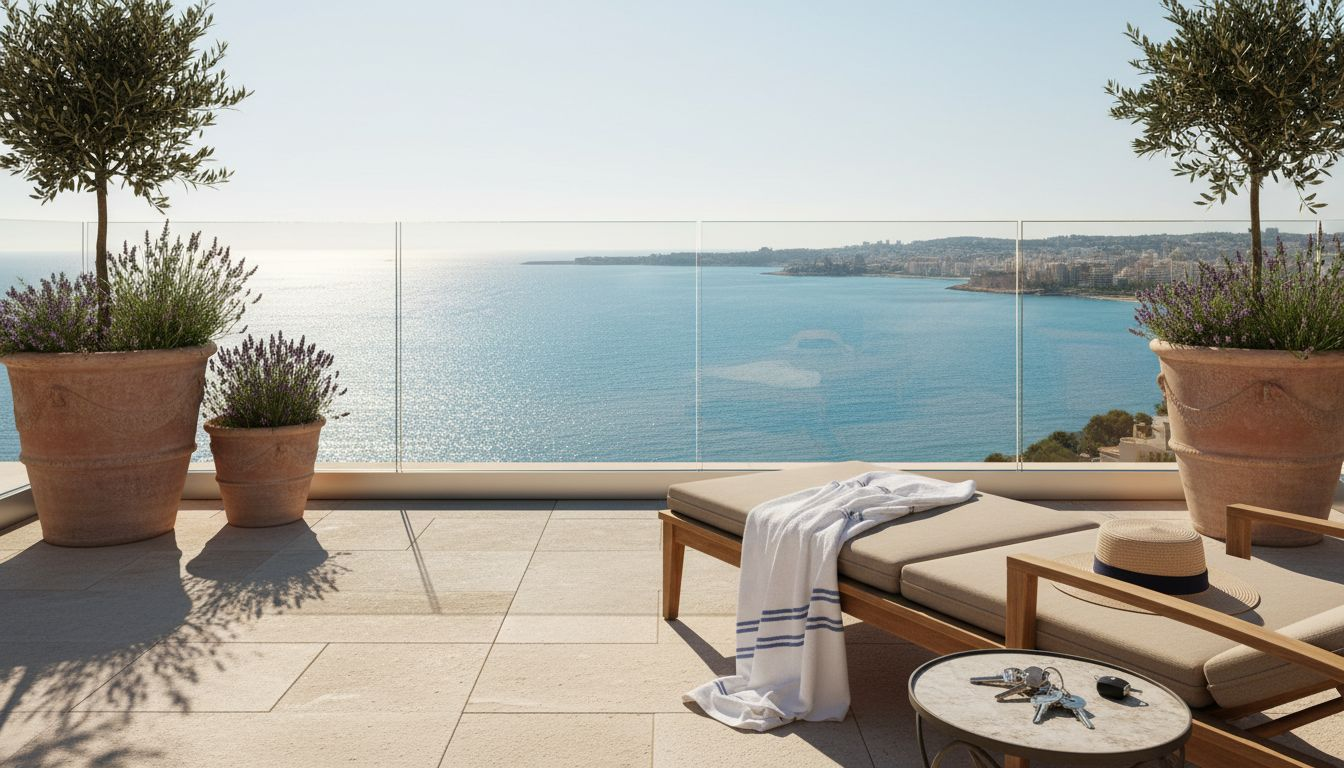 Couple viewing Mallorca luxury apartment terrace