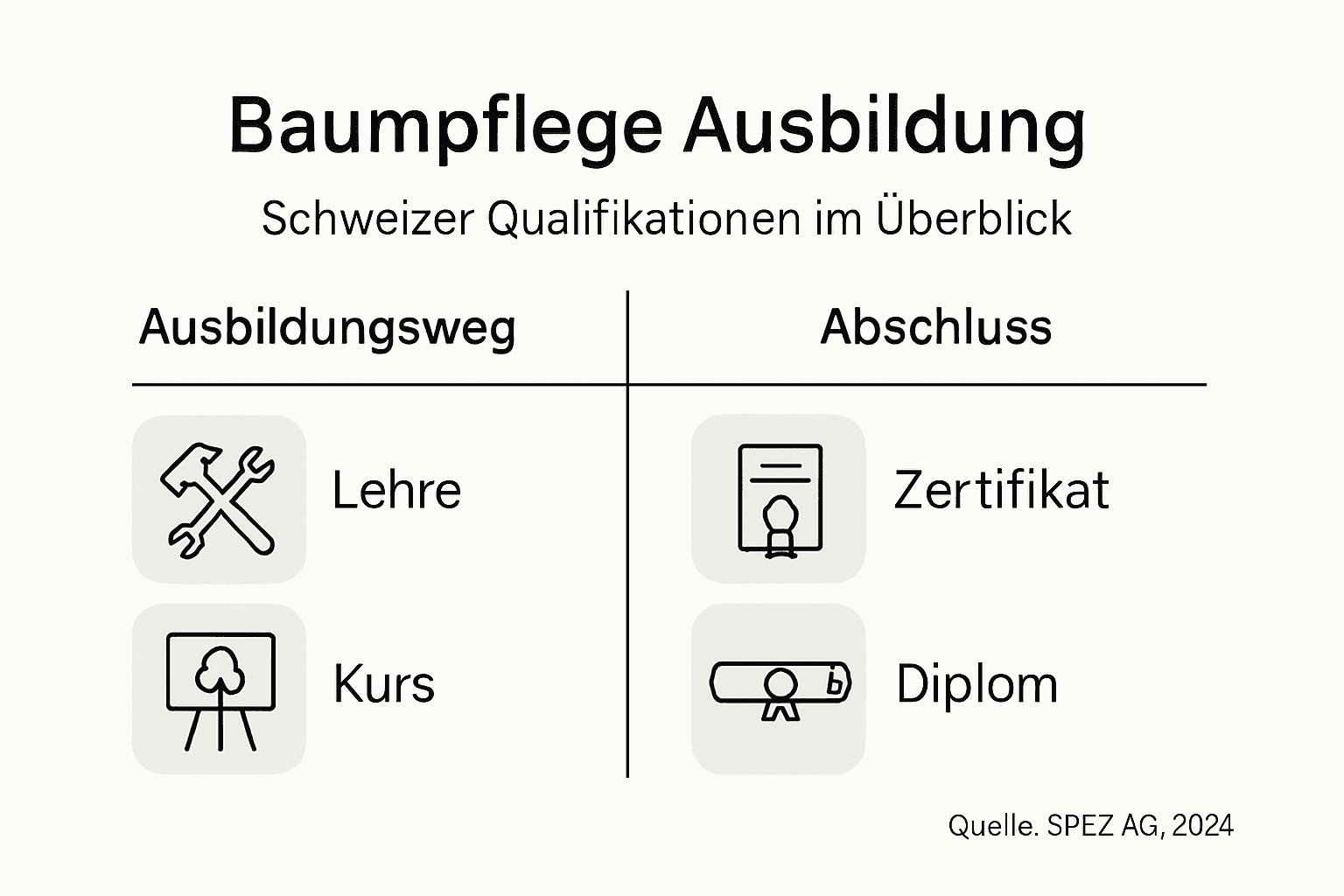 Infografik: Die wichtigsten Baumpflege-Ausbildungen in der Schweiz im Überblick