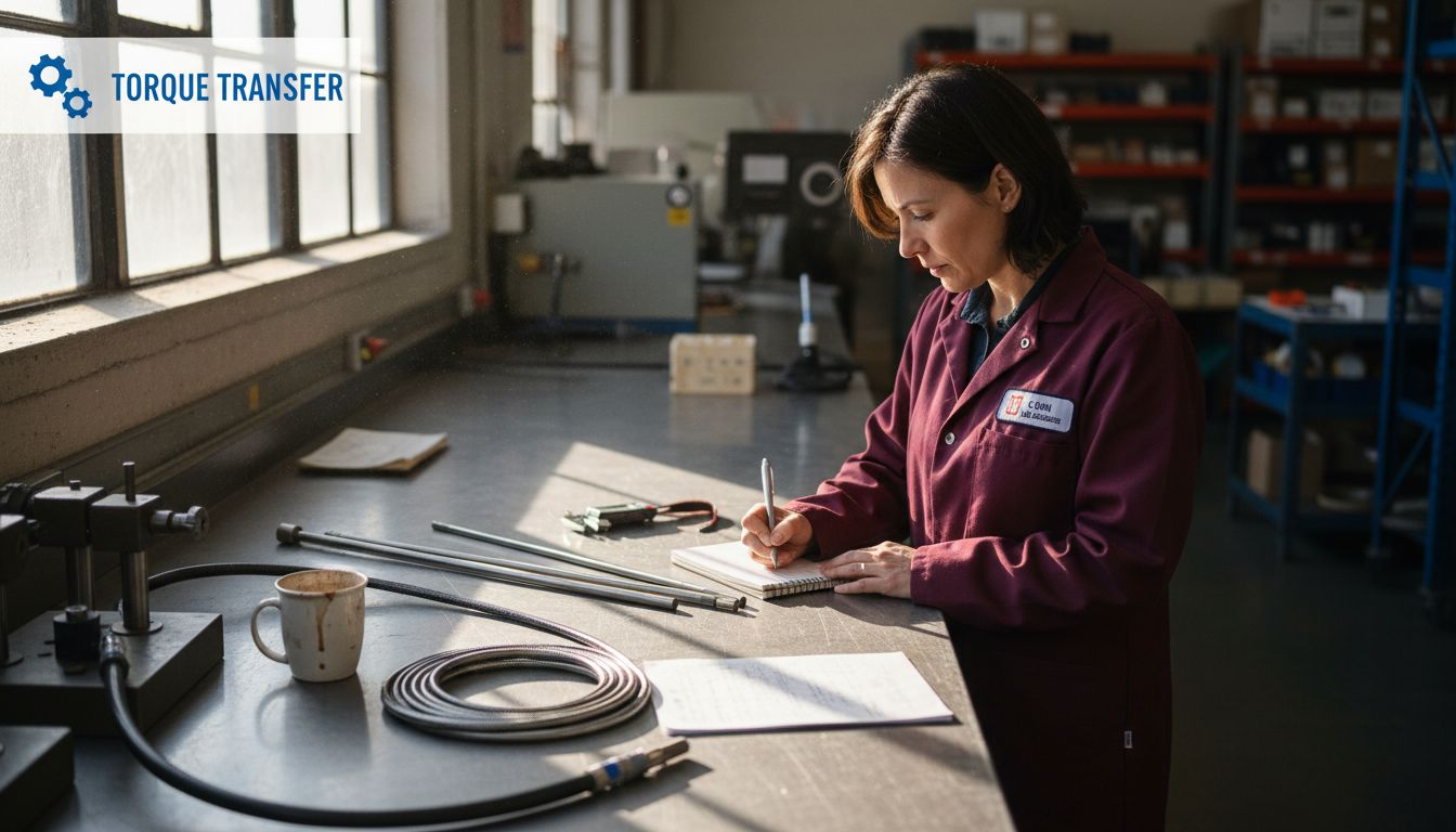 Engineer reviewing flexible shaft material samples