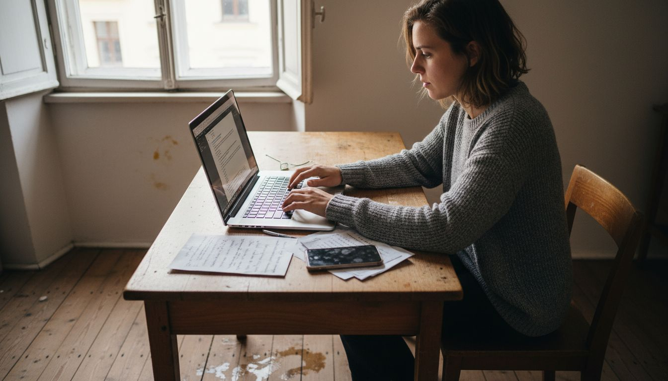 Eine Nutzerin nutzt das Kundenportal bequem von Zuhause aus an ihrem Laptop.