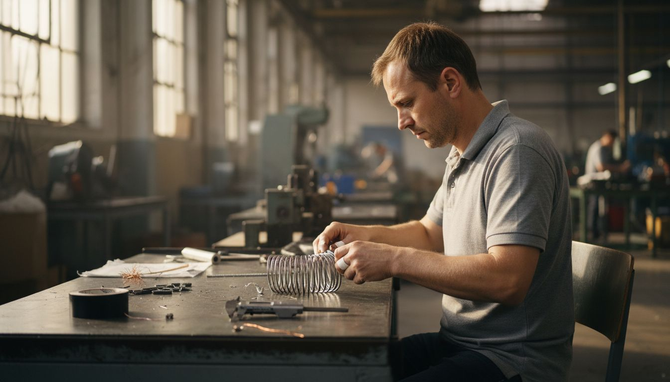 Ein Techniker setzt die einzelnen Komponenten einer flexiblen Welle fachgerecht zusammen.