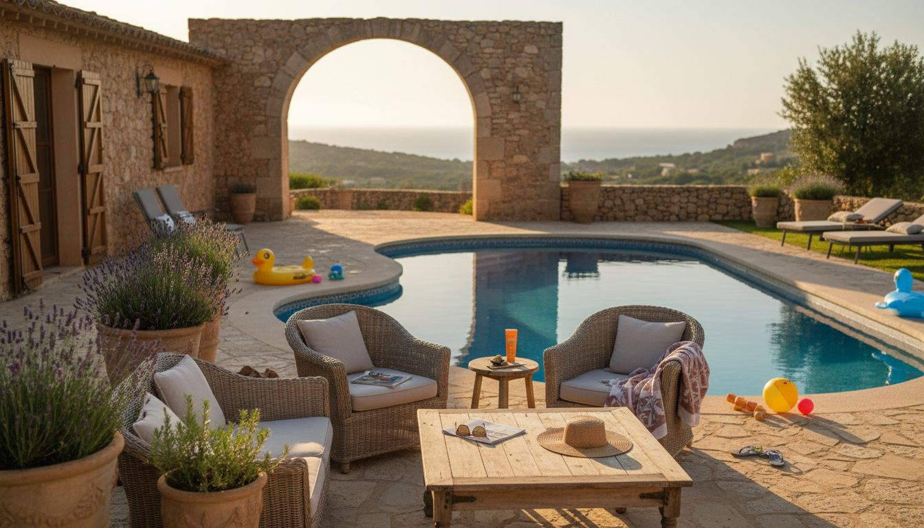 Family relaxing at luxury Mallorca finca
