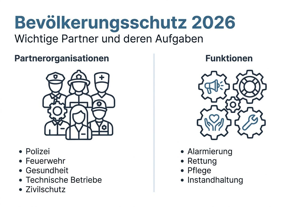 Übersicht: Die wichtigsten Akteure im Bevölkerungsschutz auf einen Blick