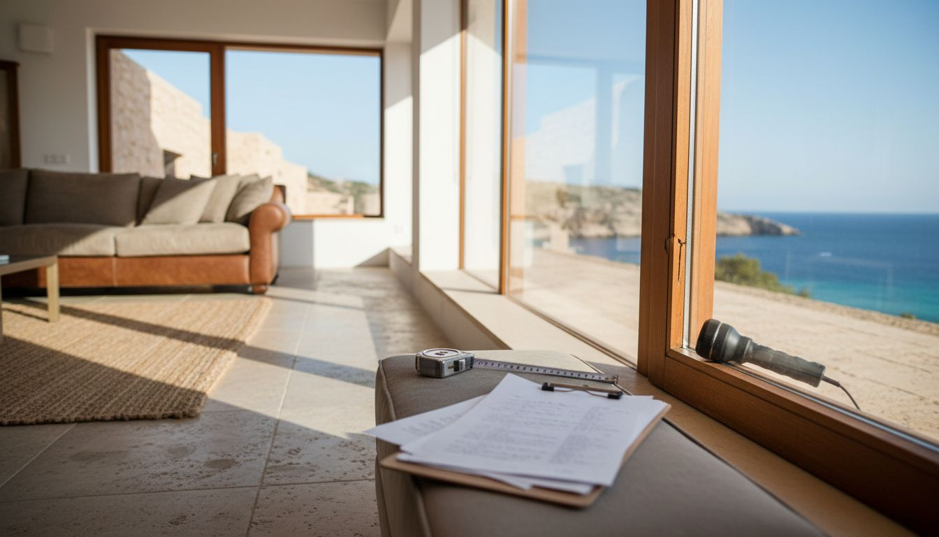 Inspecting window in Mallorca luxury home