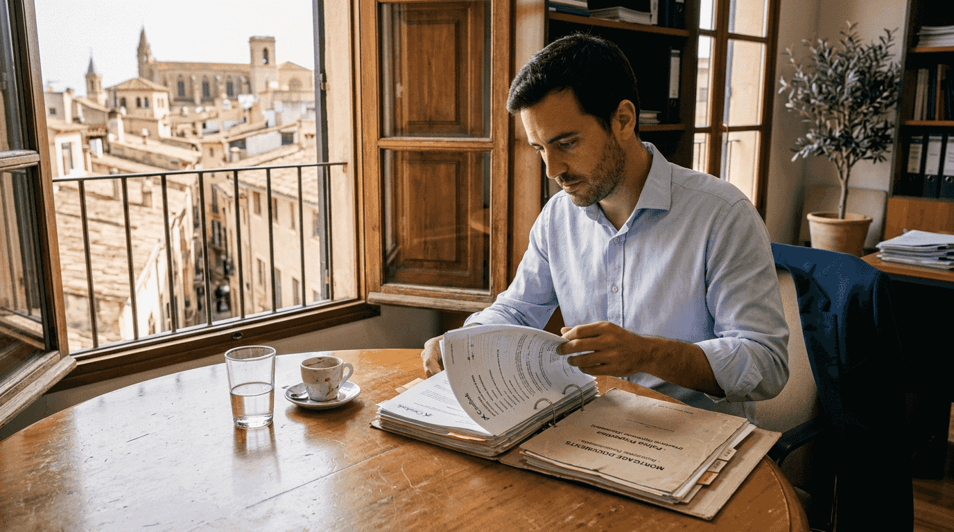 Bank officer reviews Mallorca mortgage application
