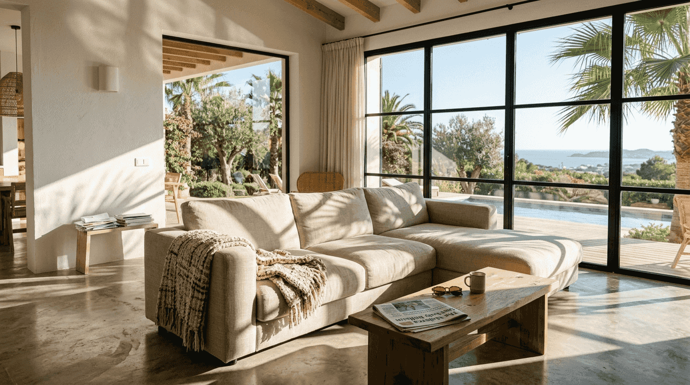 Modern Mallorca new build living room scene