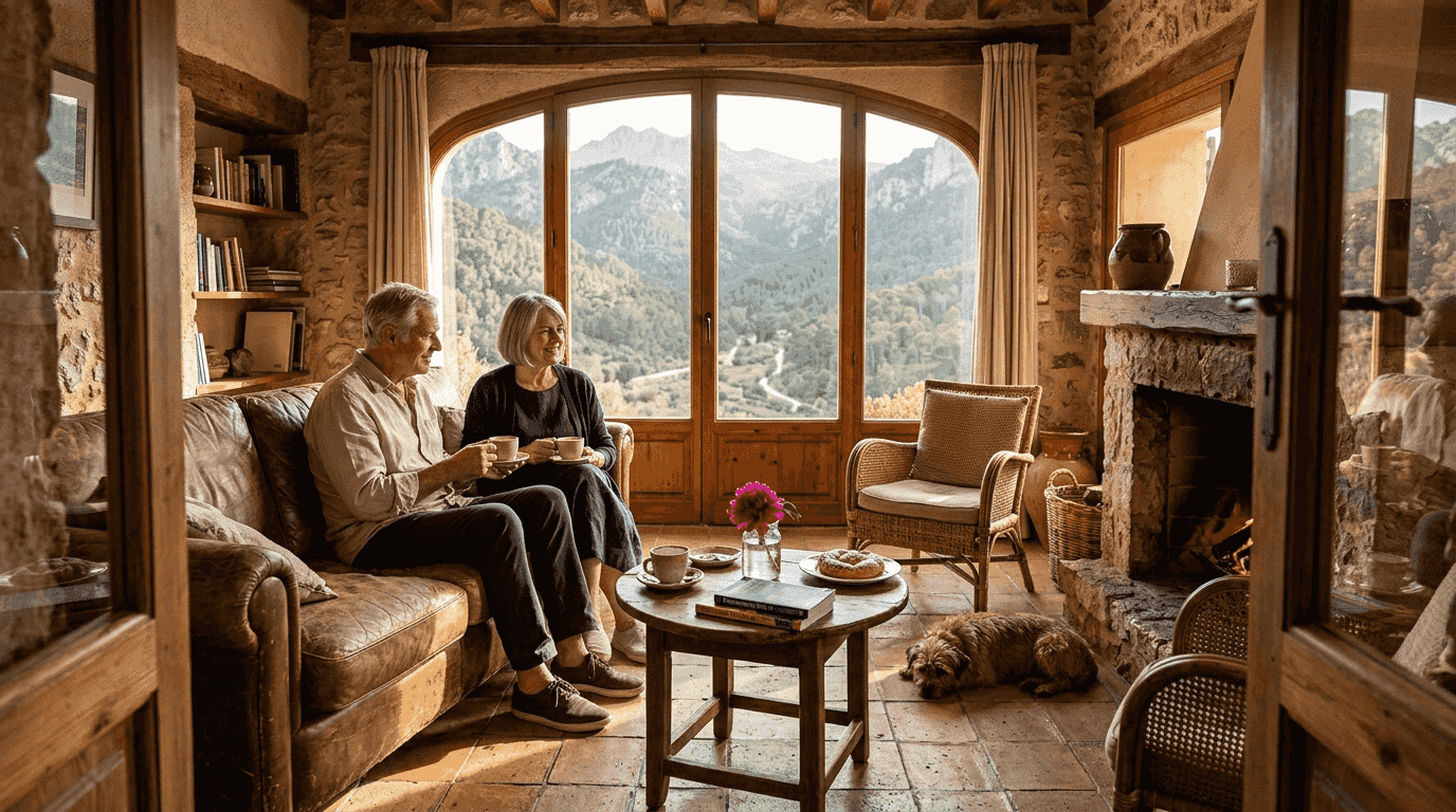 Boutique hotel lounge nestled in Mallorca mountains