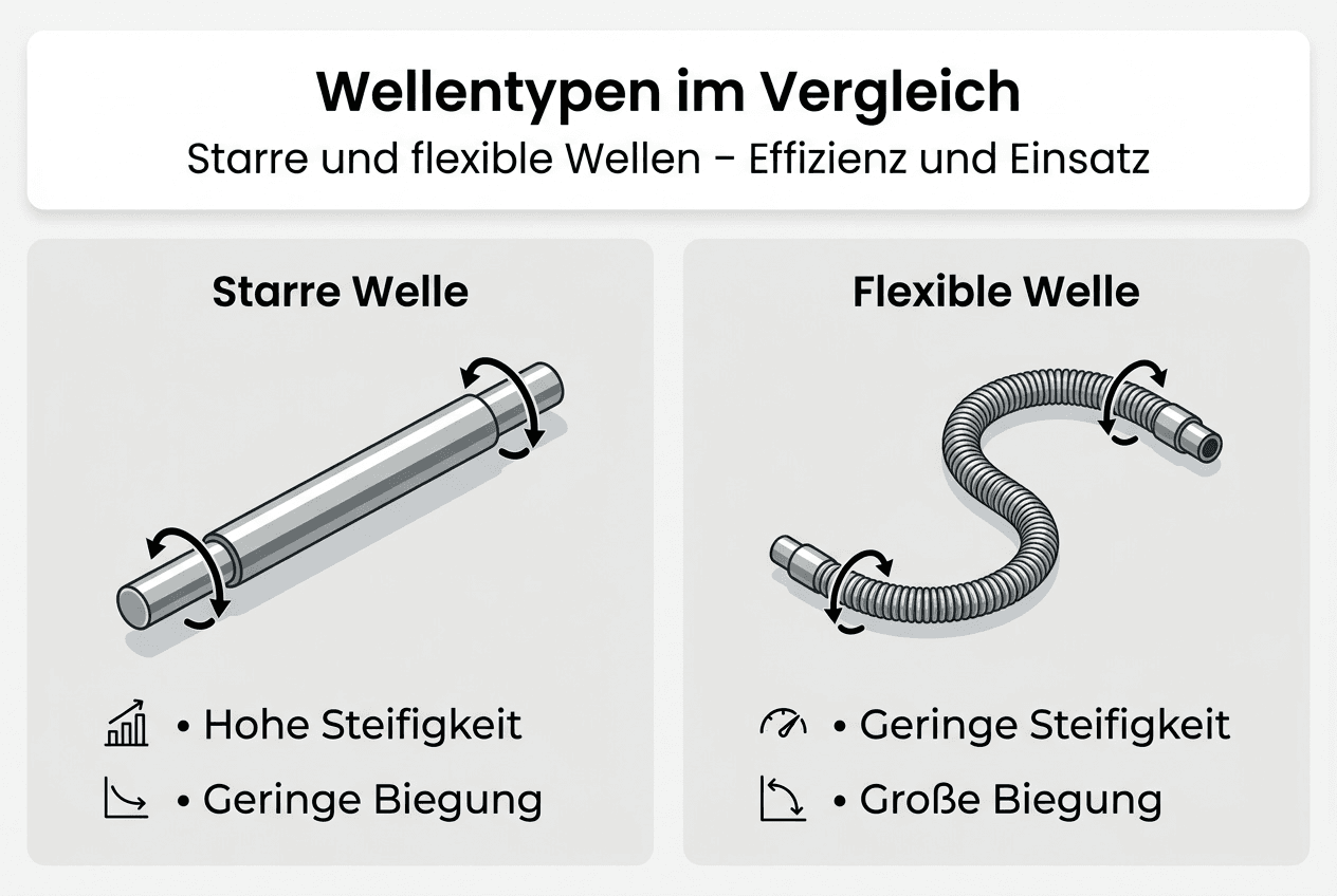Infografik: Gegenüberstellung von starren und flexiblen Wellen