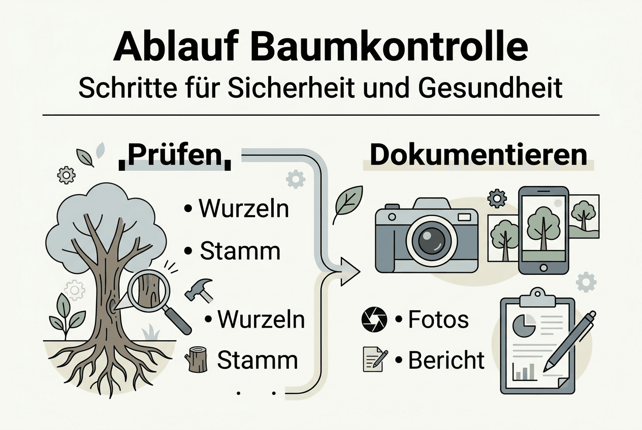 Übersicht der wichtigsten Schritte bei der Baumkontrolle – als anschauliche Infografik