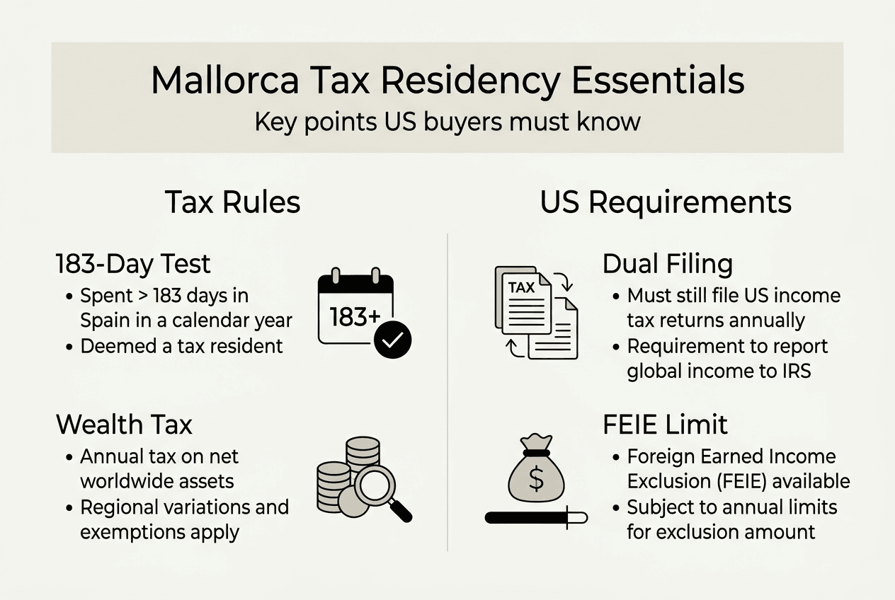 Infographic showing Mallorca tax residency basics