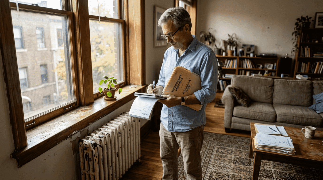 Der Hausverwalter erfasst die Mieterdaten direkt im Wohnzimmer.