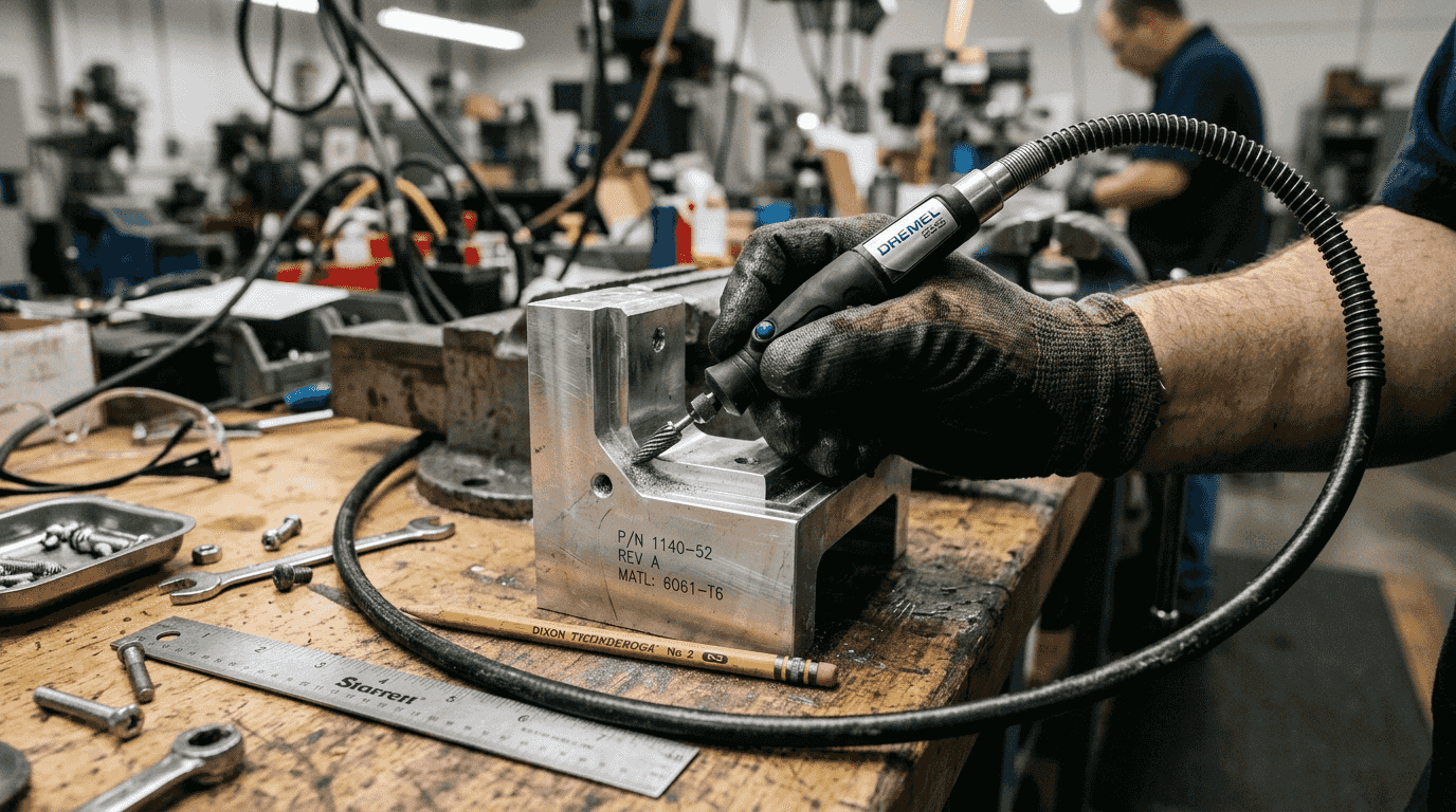 Close up flexible shaft finishing in assembly