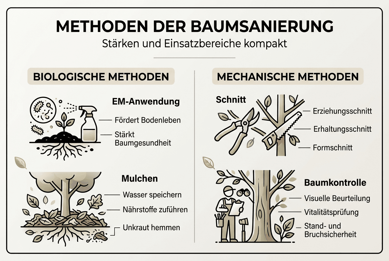 Übersichtliche Infografik: Die wichtigsten Methoden zur Baumpflege auf einen Blick