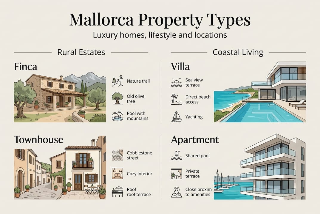 Infographic comparing Mallorca luxury property types