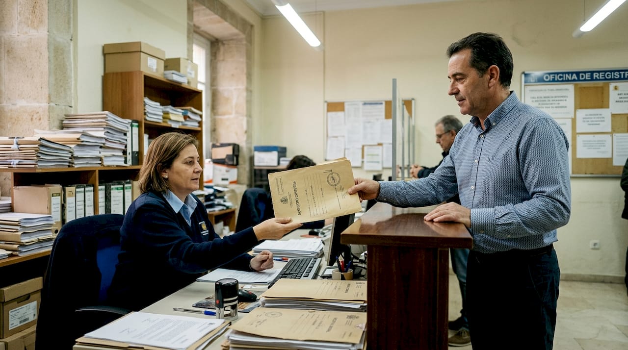 Person submitting deeds at Mallorca land registry