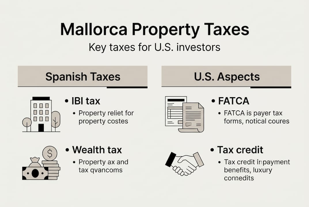 Mallorca property tax infographic with Spanish and U.S. aspects