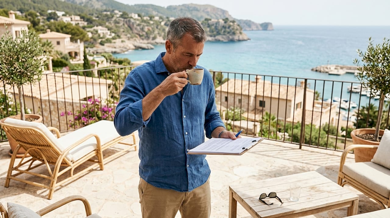 Investor viewing Mallorca coastal luxury property