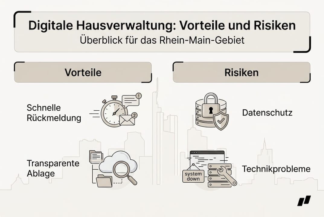 Eine Infografik beleuchtet die Chancen und Herausforderungen der digitalen Hausverwaltung.