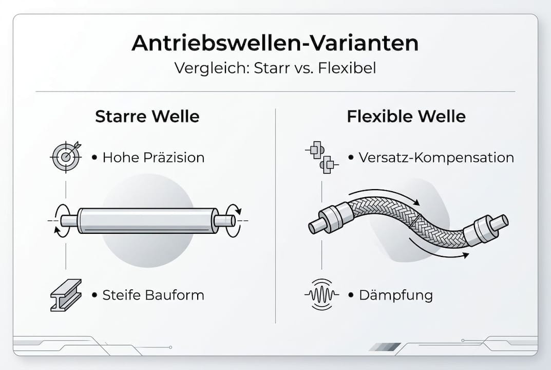 Übersichtsgrafik zu unterschiedlichen Bauformen industrieller Antriebswellen
