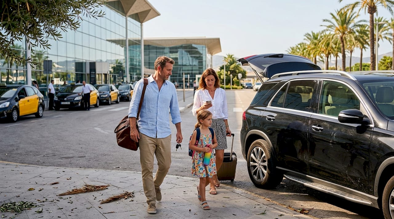 Family arrives at Palma Mallorca Airport