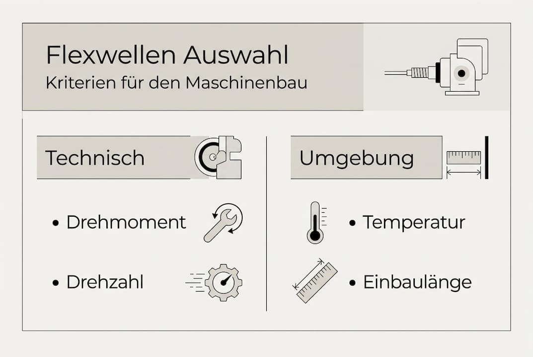 Infografik: Worauf kommt es bei der Auswahl von Flexwellen an? Ein Überblick über die wichtigsten Entscheidungskriterien.