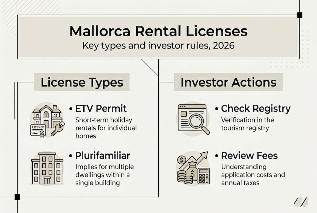 Infographic showing Mallorca rental license types and rules