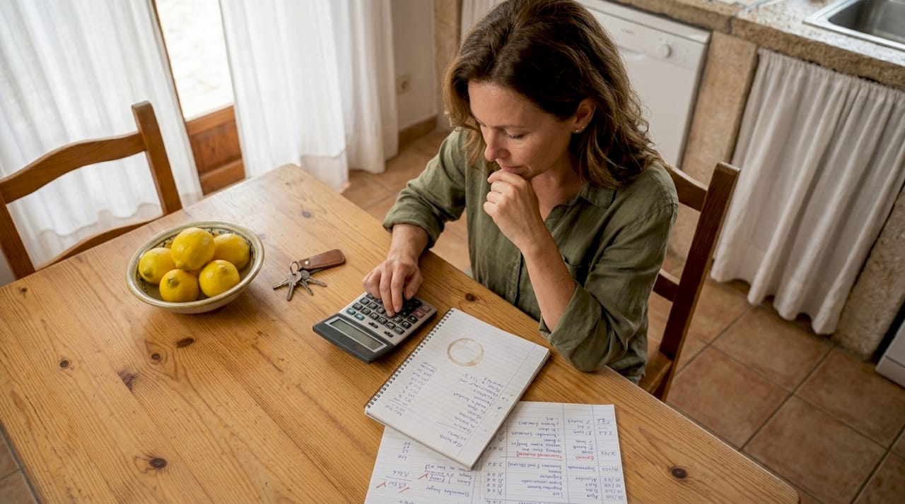 Woman budgeting for Mallorca property costs