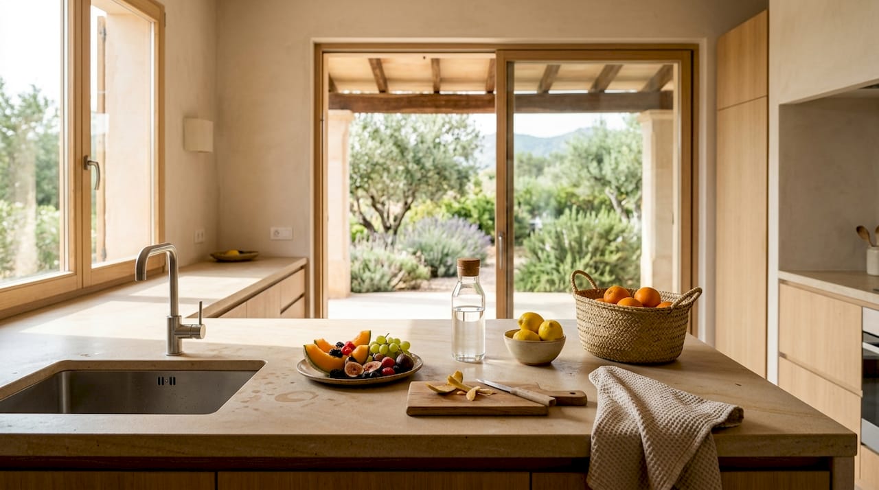 Resident prepares food in eco home kitchen