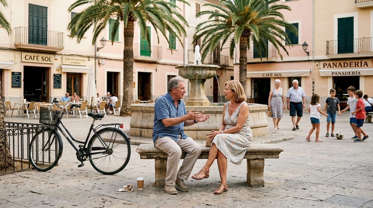 Locals in lively Mallorca town square