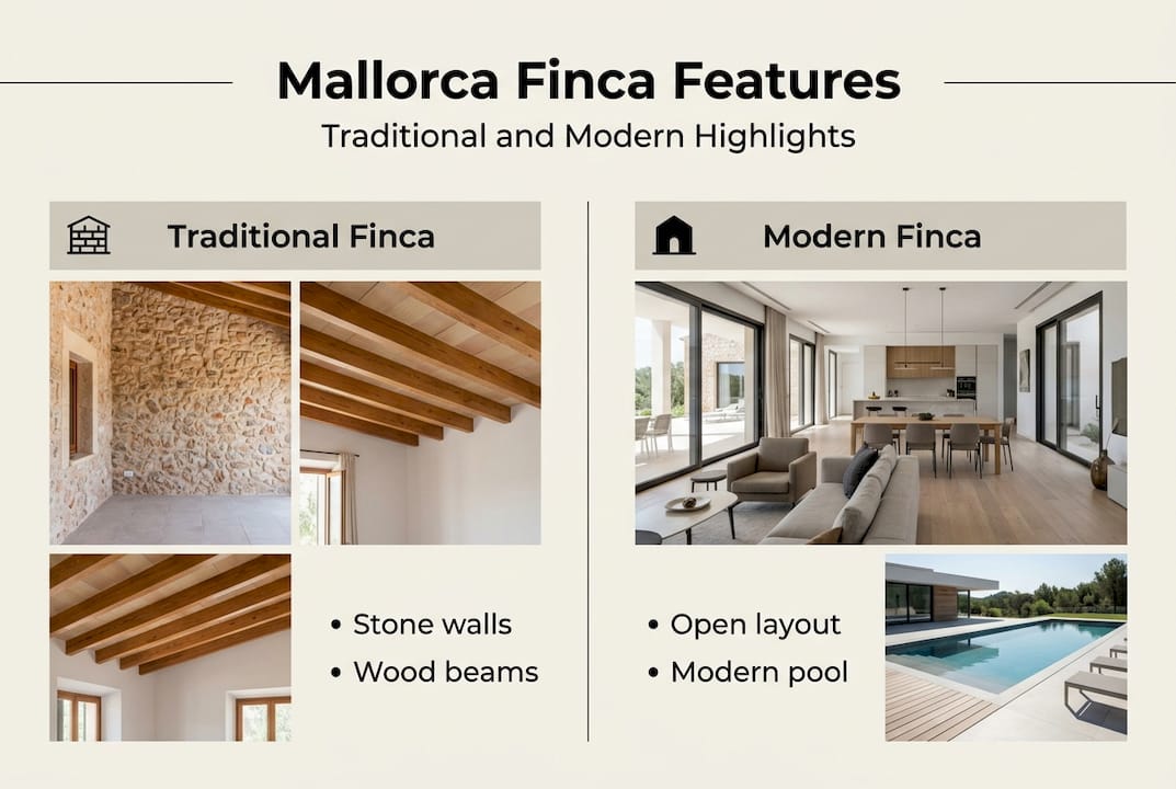 Infographic comparing traditional and modern finca features