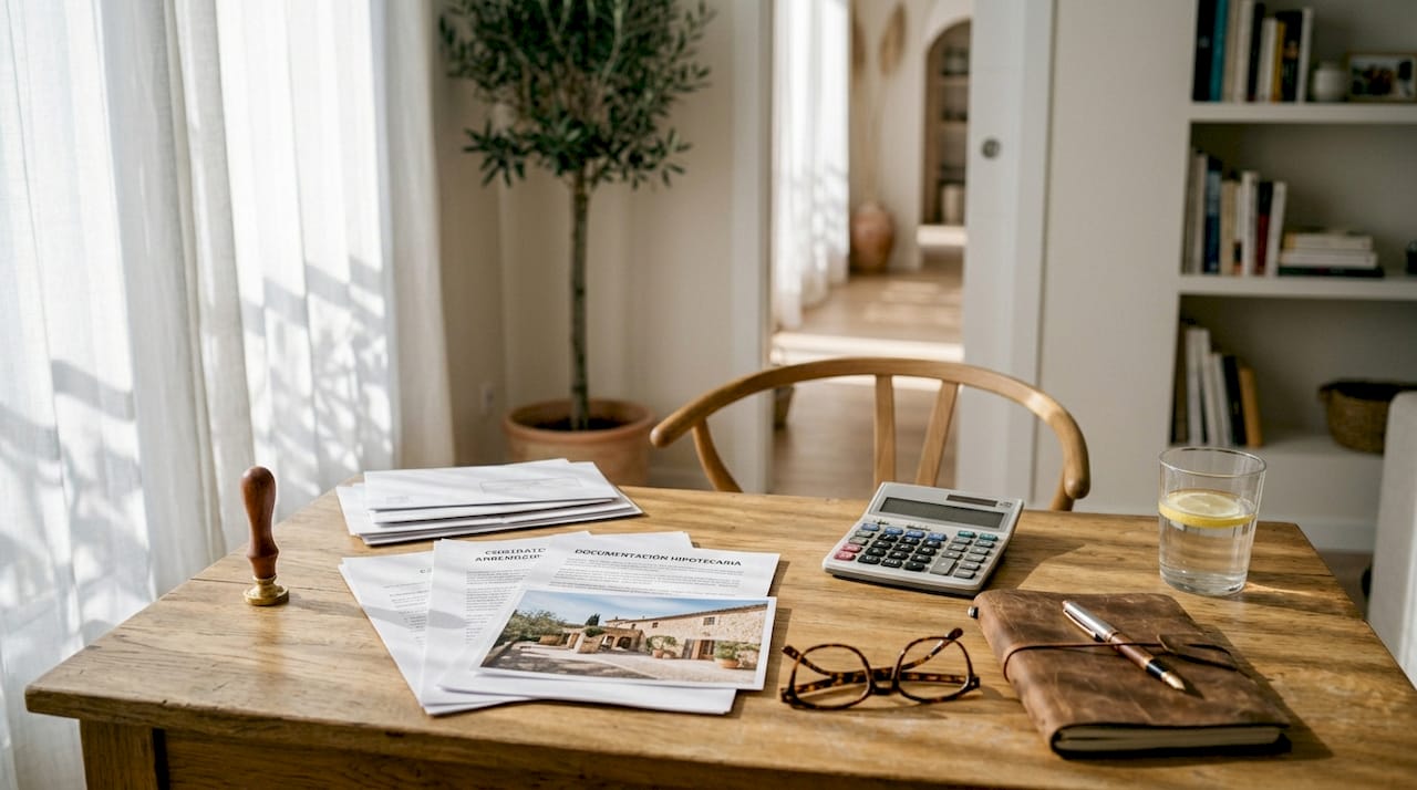 Woman organizing Spanish property documents