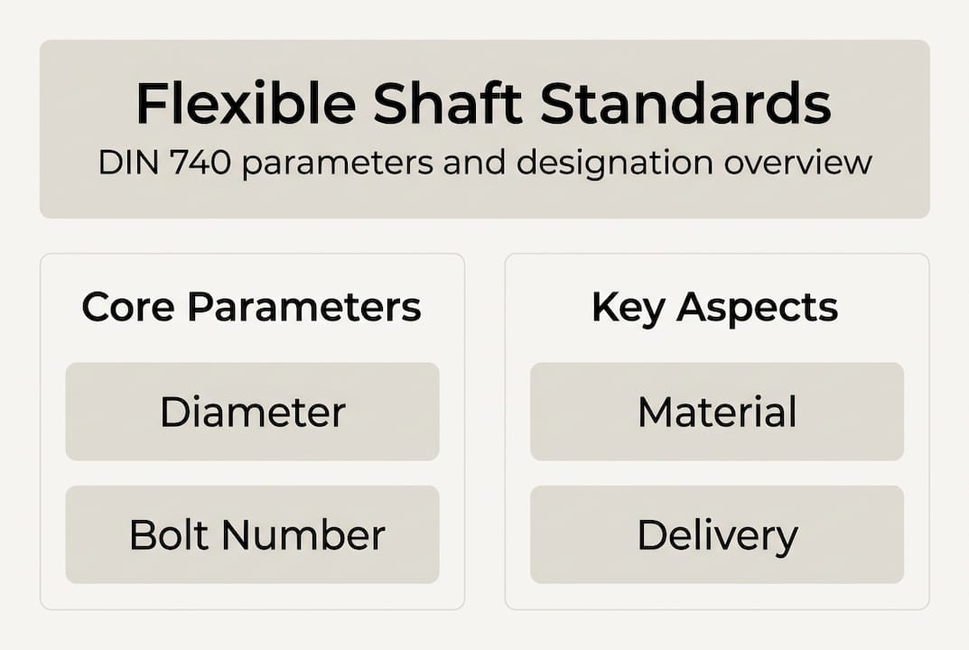 Infographic summarizing DIN 740 flexible shaft standards