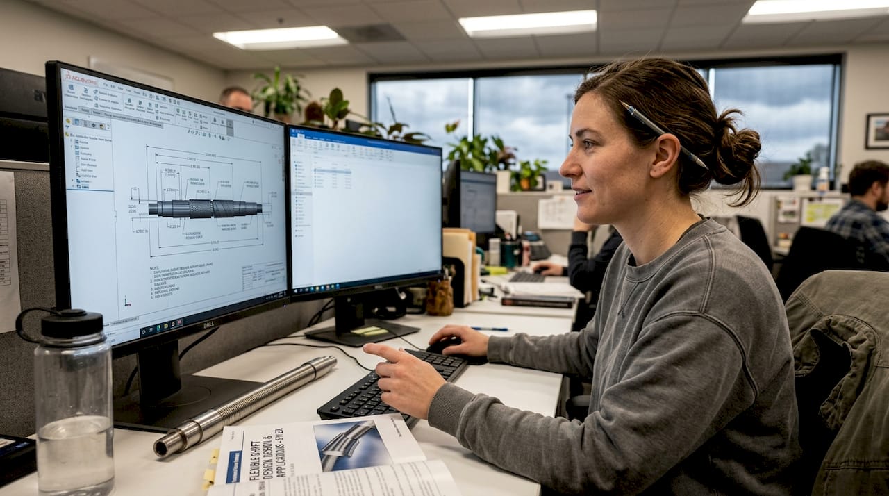 Engineer working on flexible shaft CAD design