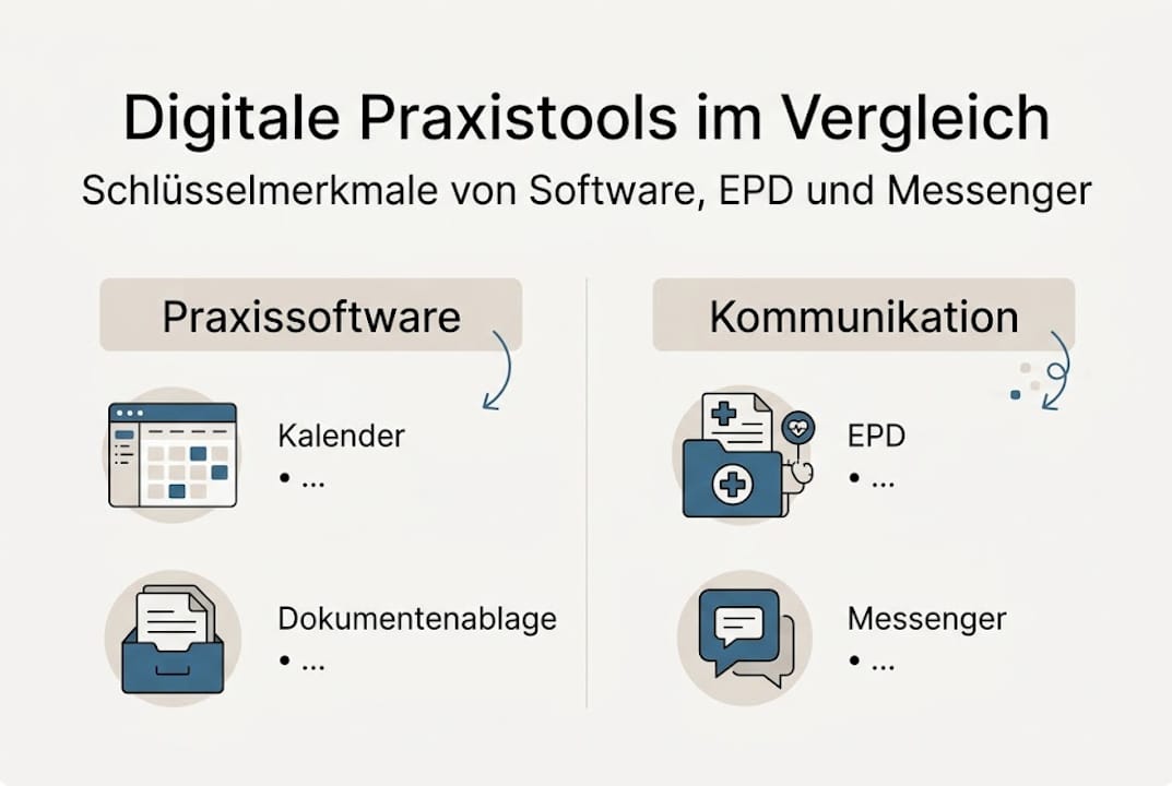 Praxissoftware, elektronische Patientenakte und Messenger auf einen Blick