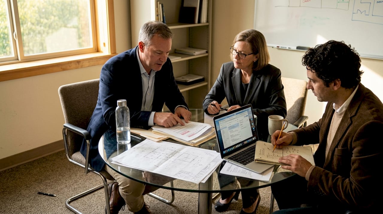 Luxury property team reviewing documents together