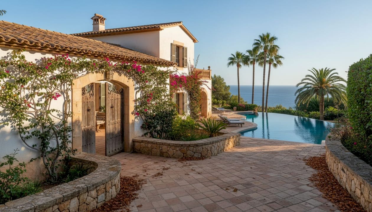 Appraiser inspecting Mallorca villa with clipboard
