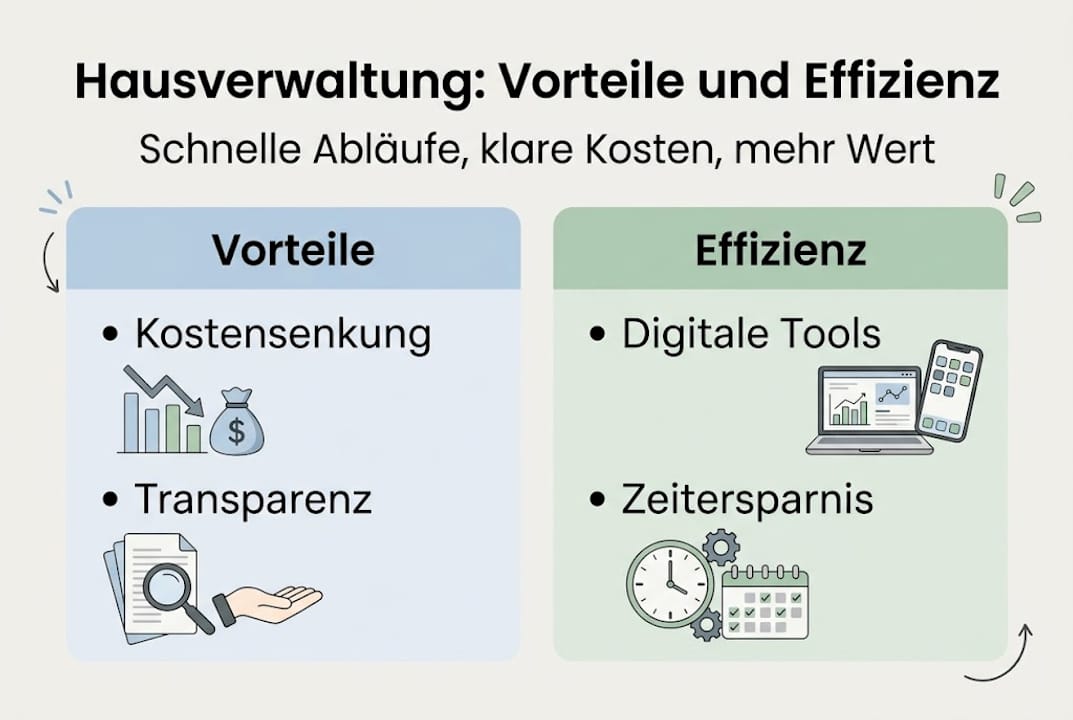 Infografik: Die wichtigsten Vorteile und die Effizienz moderner Hausverwaltungen auf einen Blick