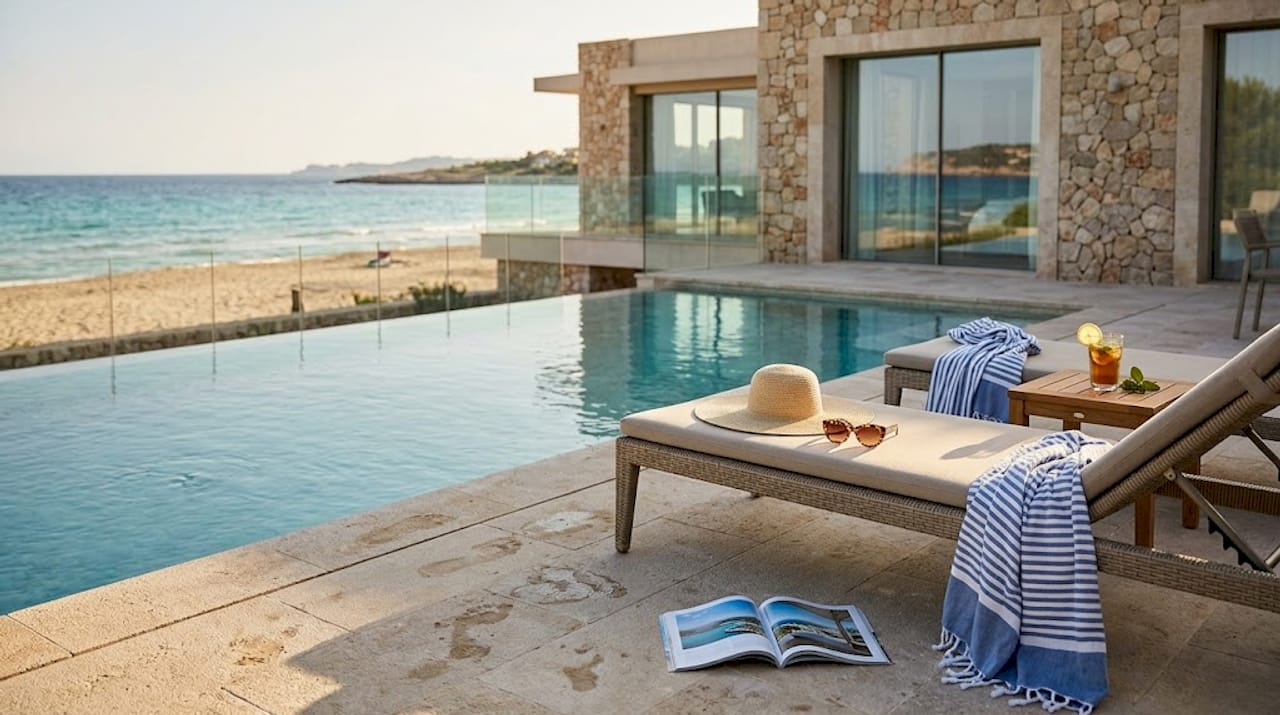 Mallorca villa pool with beach view