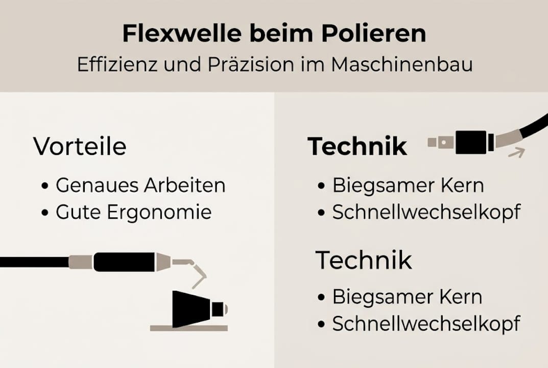 Die Infografik veranschaulicht anschaulich, wie die Flexwelle funktioniert und welche Vorteile sie bietet.