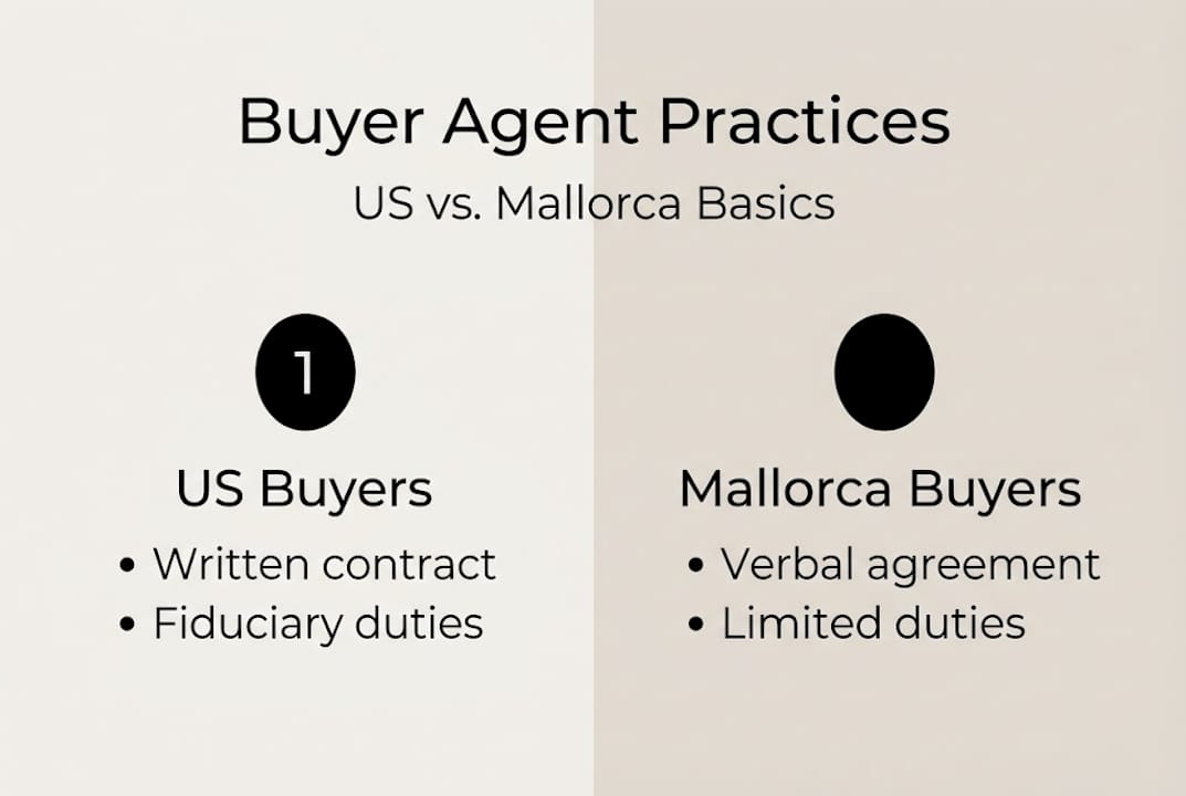Infographic comparing US and Mallorca buyer agent roles