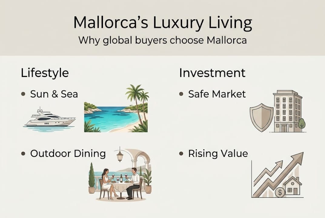 Infographic showing Mallorca luxury living highlights