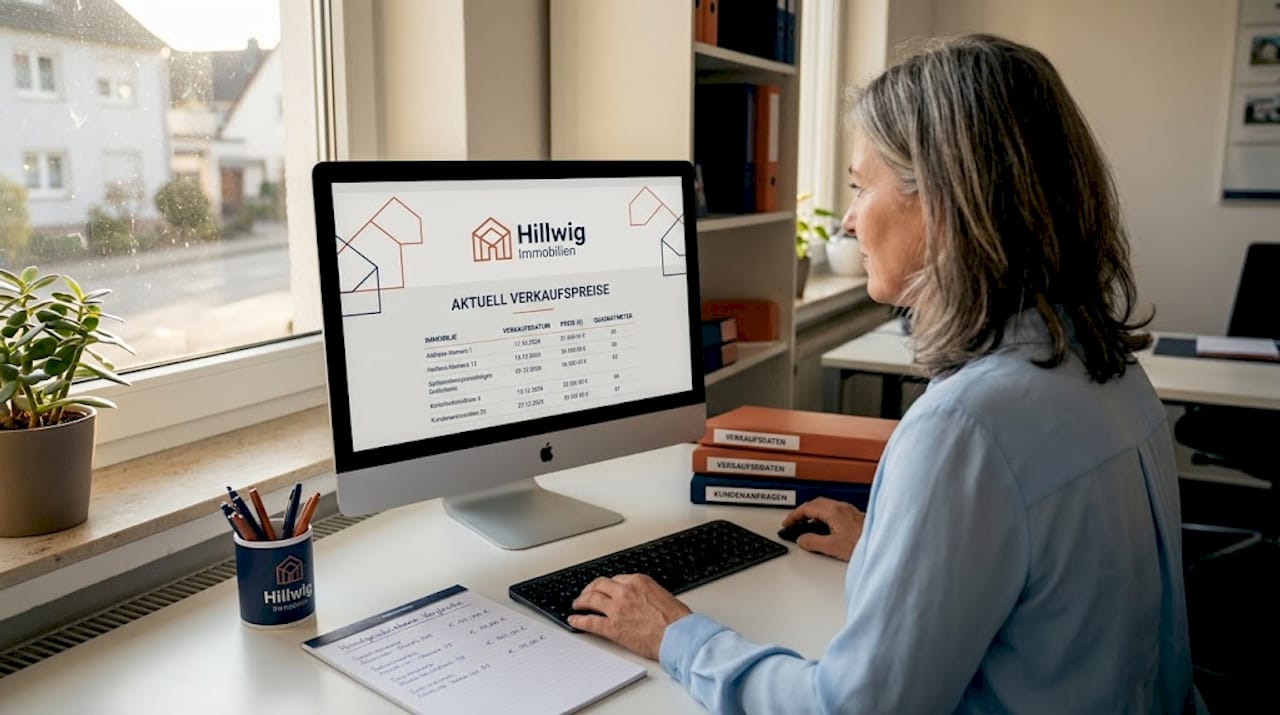 Ein Berater recherchiert am Computer aktuelle Verkaufspreise.