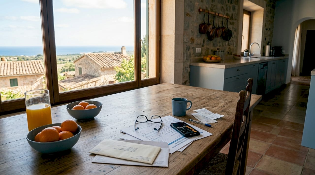 Mature man budgeting at kitchen table in afternoon