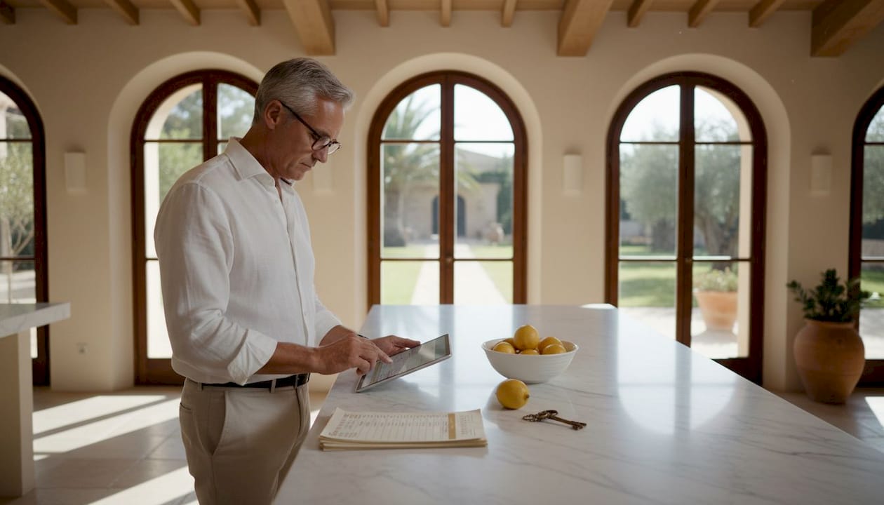 Manager working in luxury Mallorca villa